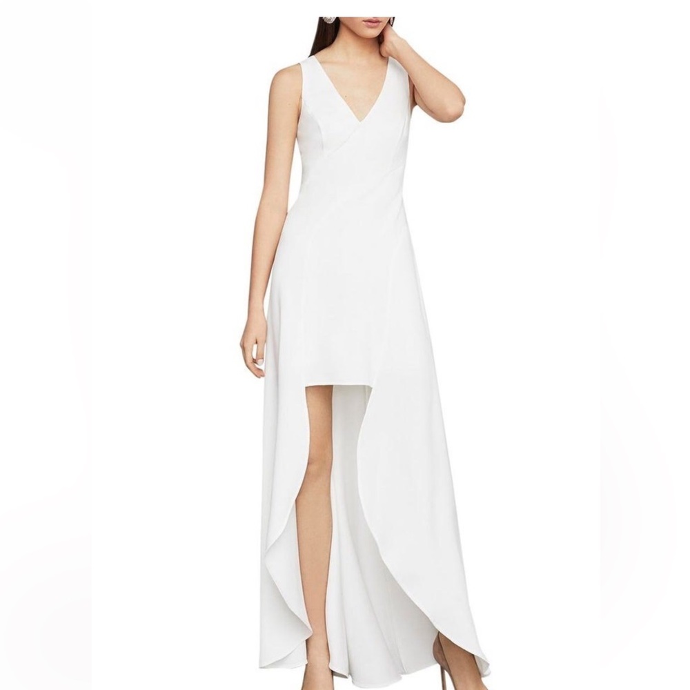 White Asymmetrical High-Low V-Neck Sundress